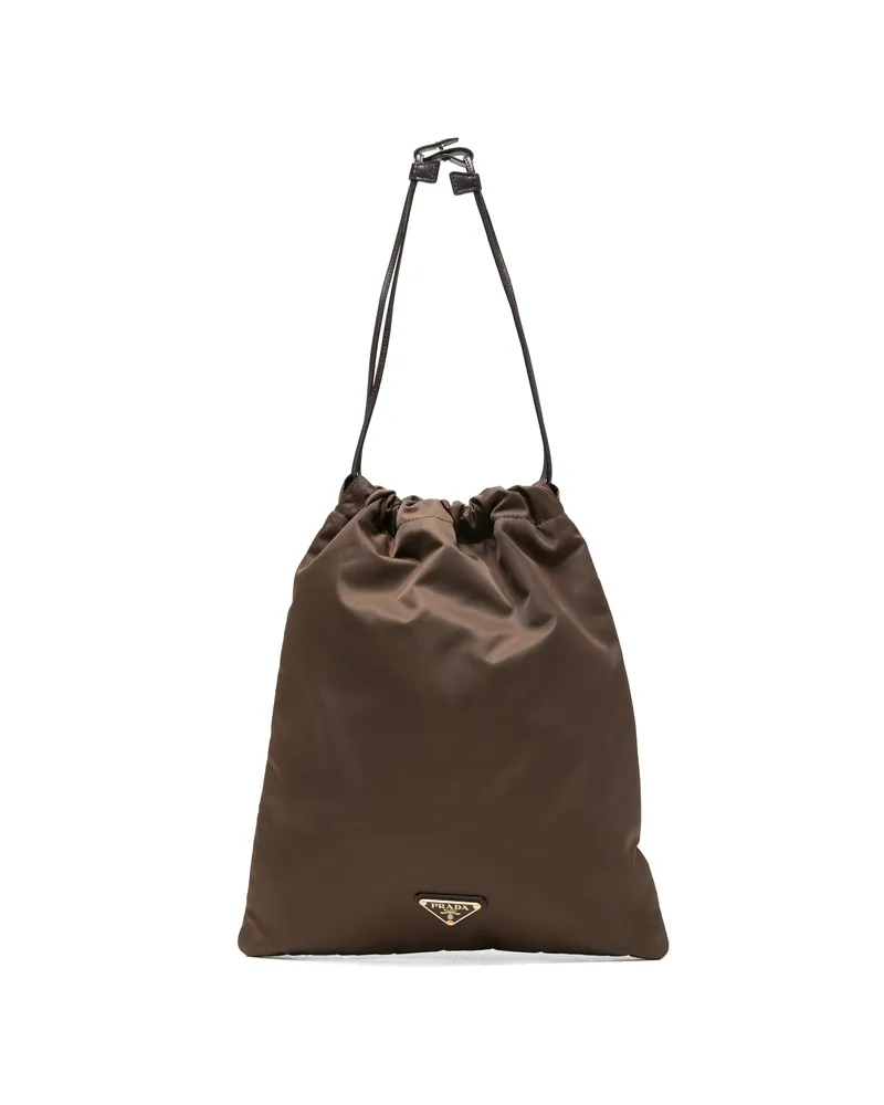 Prada Logo-plaque Drawstring Tote Bag Brown