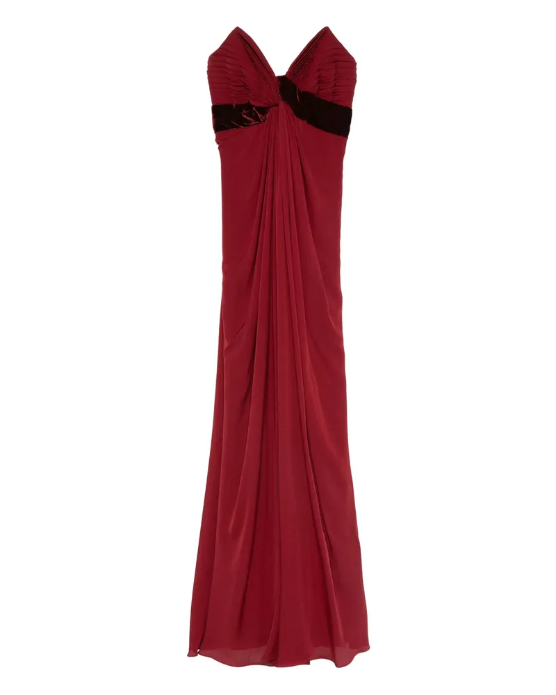 Elie Saab Pleated Velvet-trimmed Dress Red