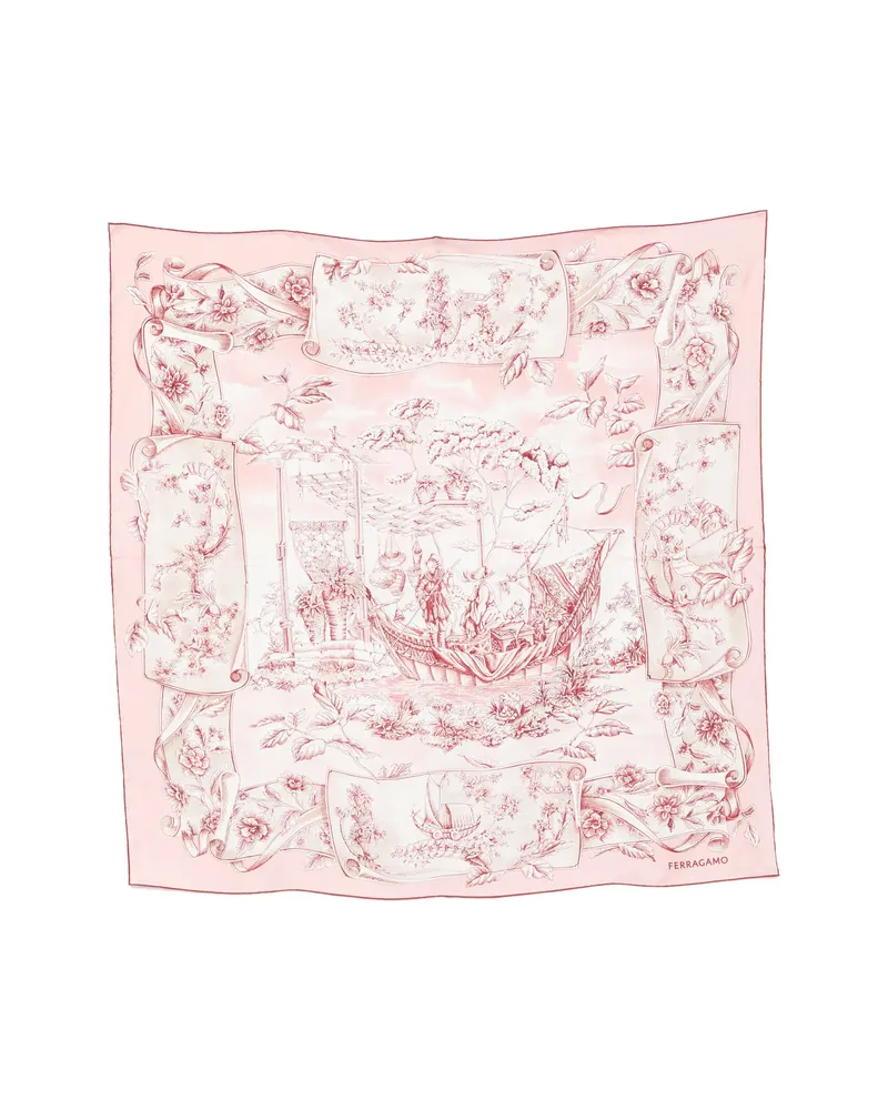 Ferragamo Graphic-print Silk Scarf Pink