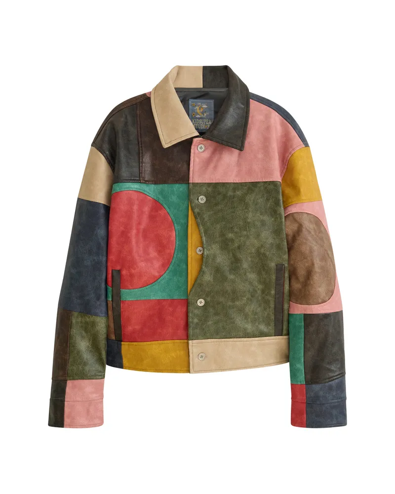 KidSuper Patchwork Leather Jacket Blue