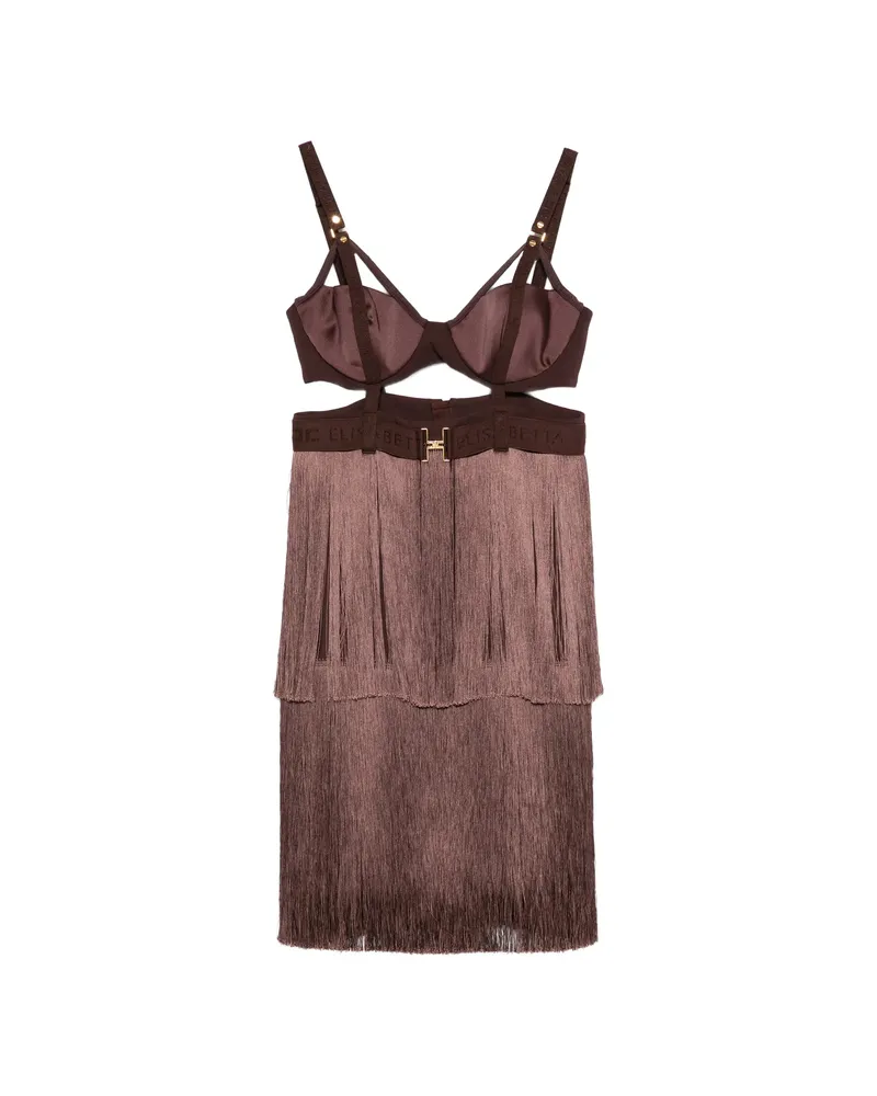 Elisabetta Franchi Fringe Bra Dress Brown