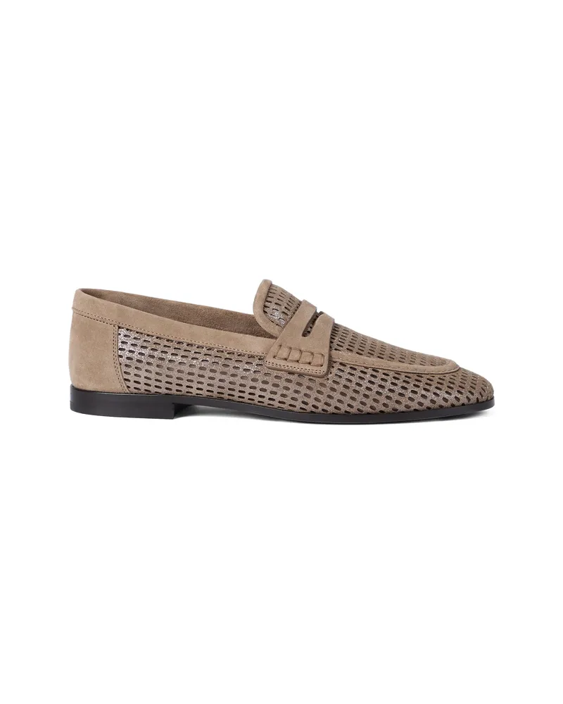 Brunello Cucinelli Sparkling Net Leather Loafers Neutrals