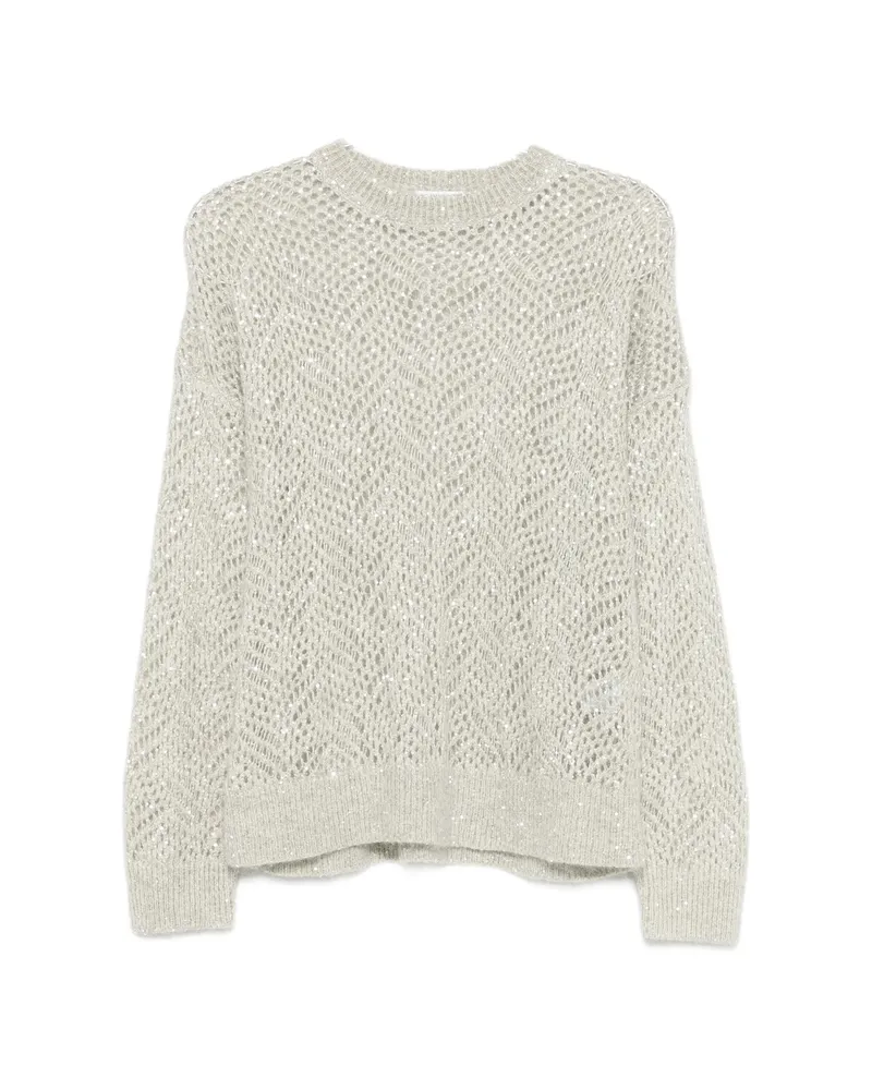 Brunello Cucinelli Sequin-embellished Open-knit Sweater Grey