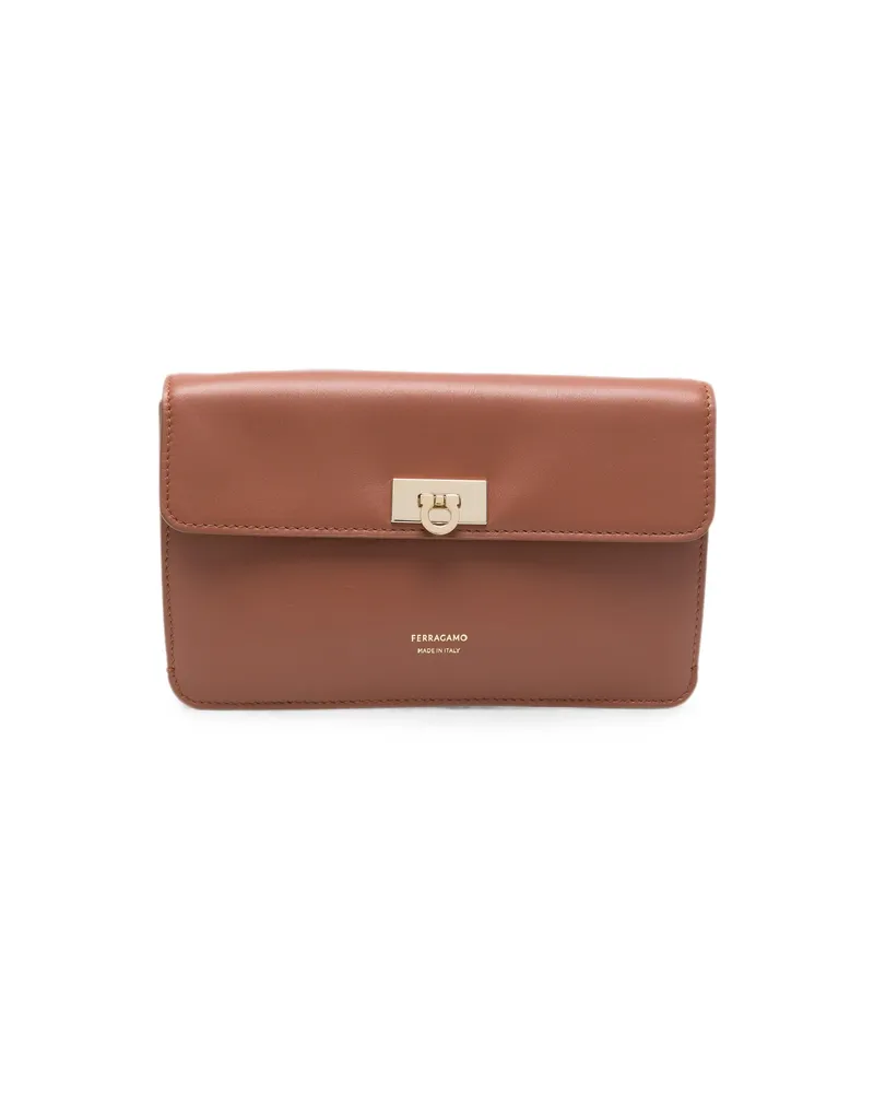 Ferragamo Gancini Flip-lock Clutch Bag Brown