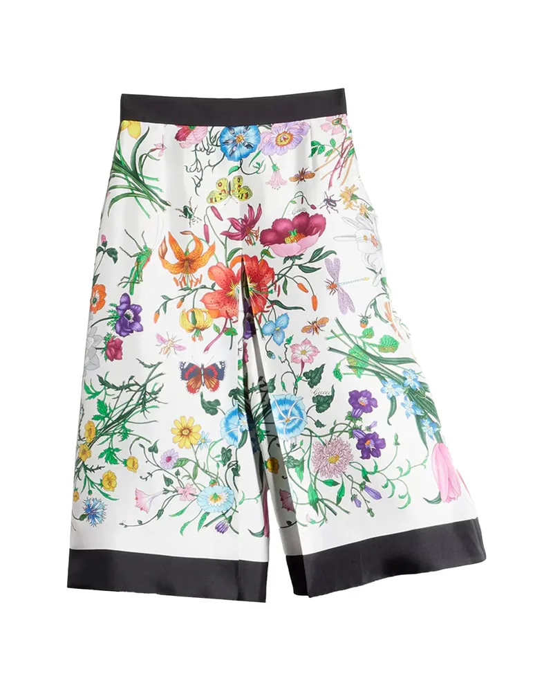 Gucci Flora-print Silk Trousers White