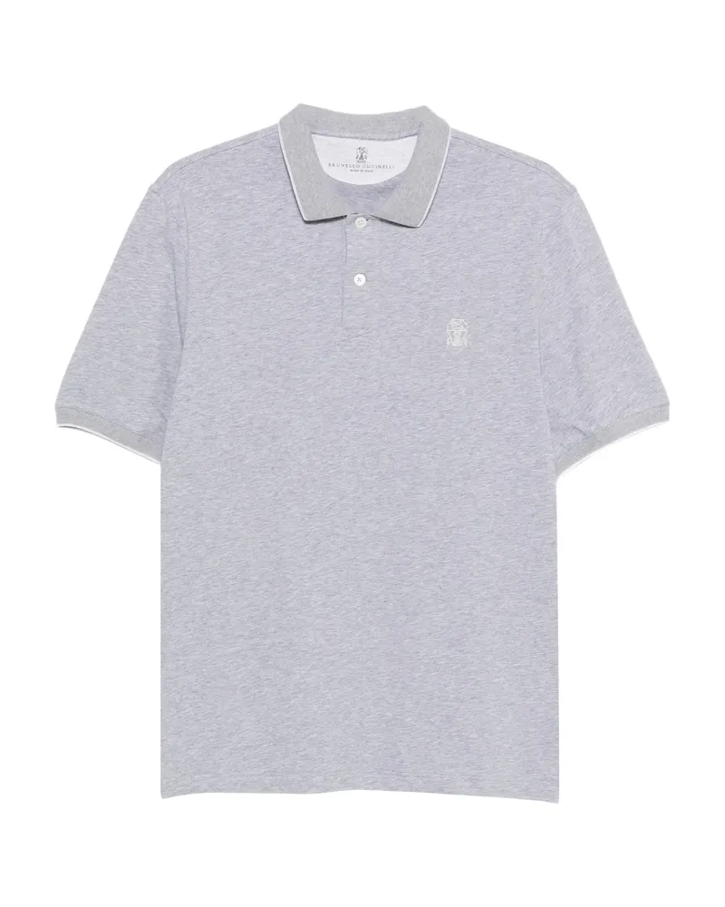 Brunello Cucinelli Piped Logo-embroidered Polo Shirt Grey