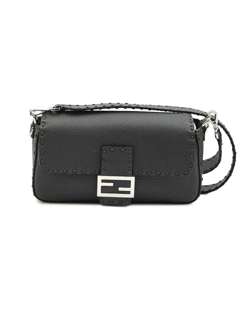 Fendi Baguette Macro-stitch Messenger Bag Black