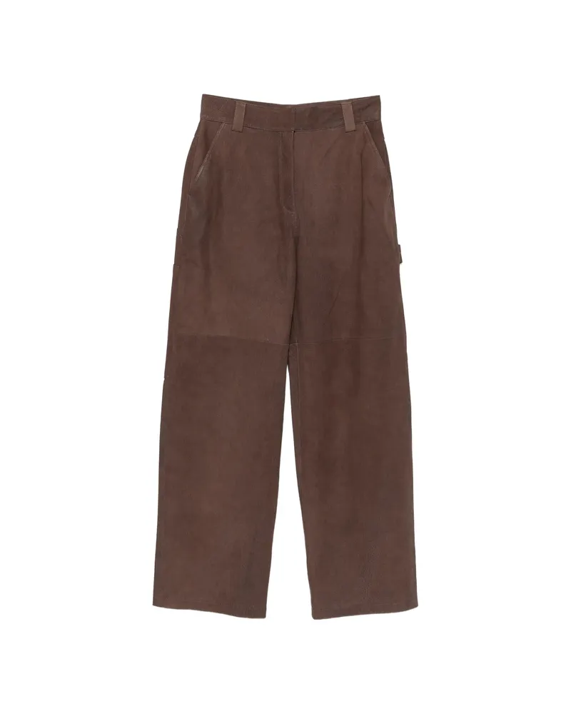IRO Leather Panelled Trousers Brown