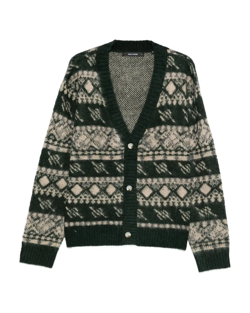 Daily Paper Patterned-intarsia Cardigan Green