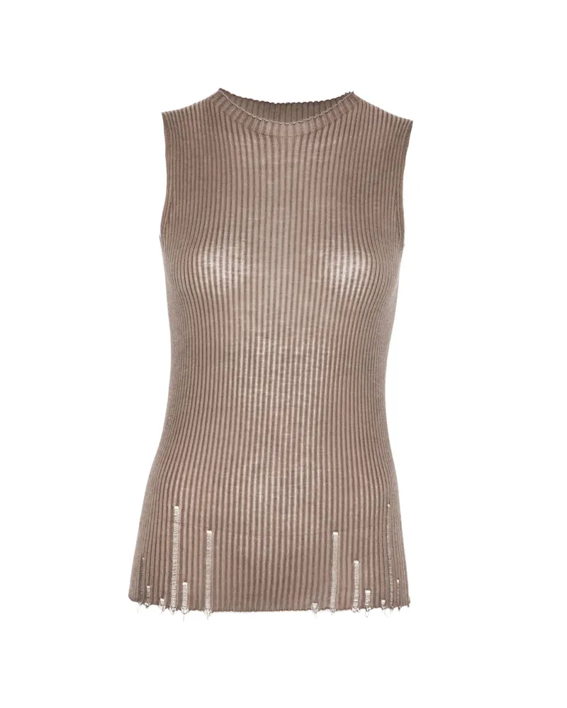 Uma Wang Ribbed Distressed Top Brown