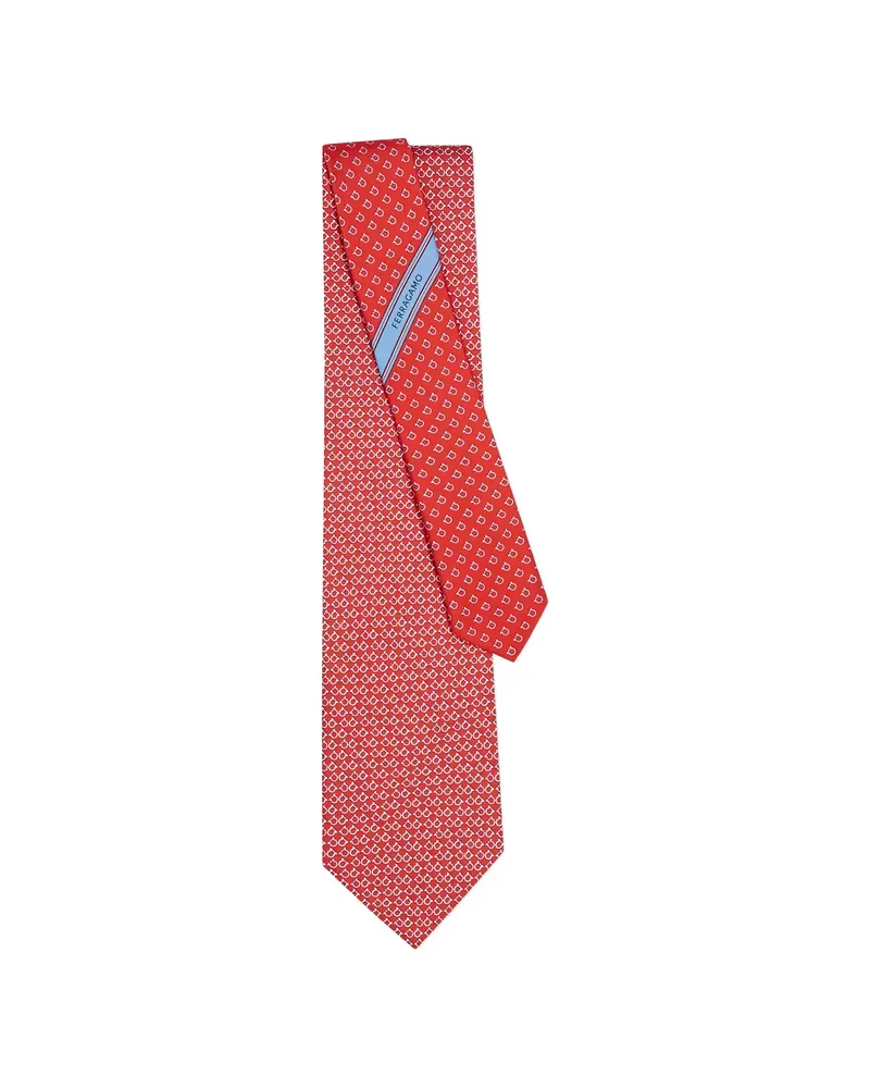 Ferragamo Gancini Square-print Silk Tie Red