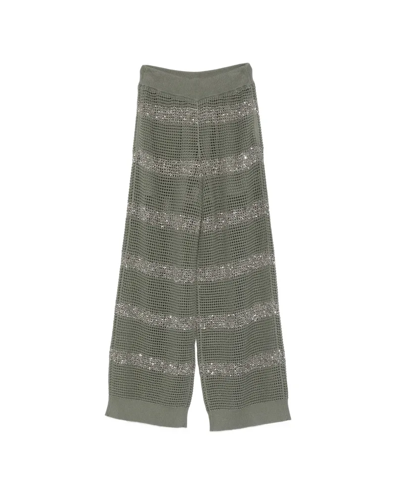 Brunello Cucinelli Sequin Striped Trousers Green