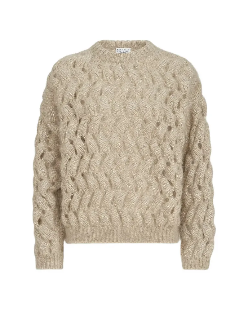 Brunello Cucinelli Dazzling Zigzag Cables Sweater Neutrals