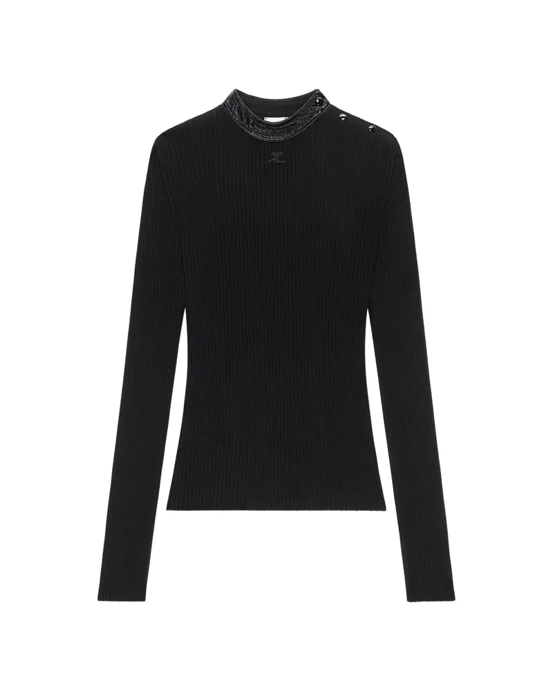Courrèges Vinyl Collar Ribbed Knit Sweater Black