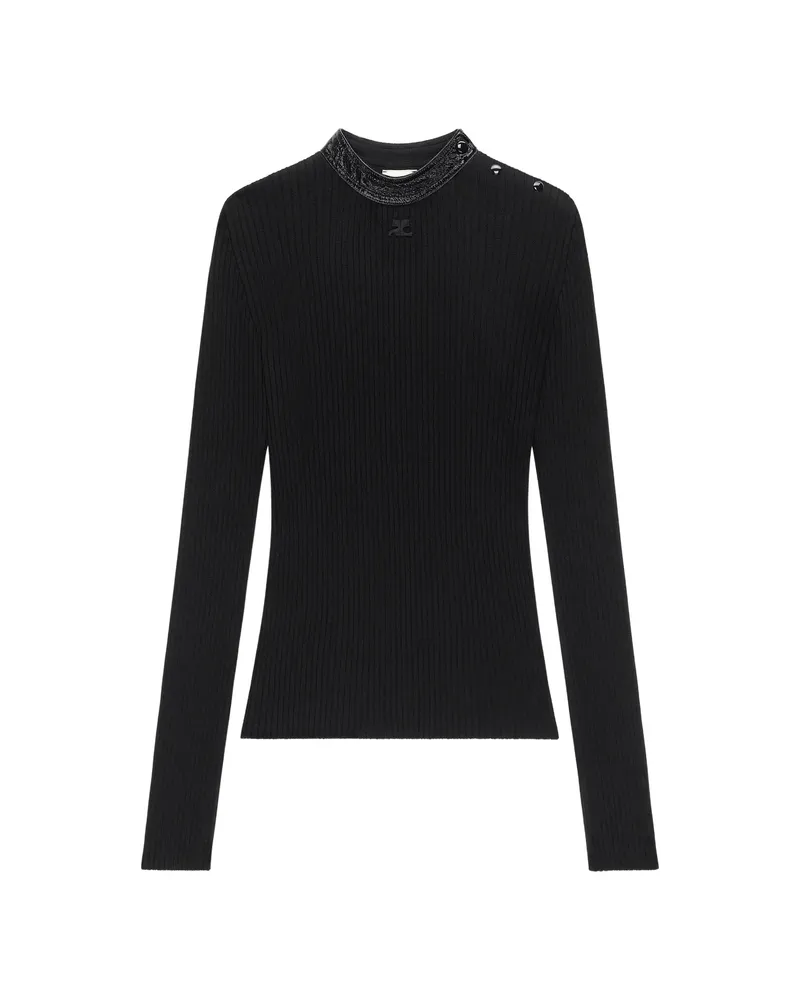 Courrèges Vinyl-collar Ribbed T-shirt Black