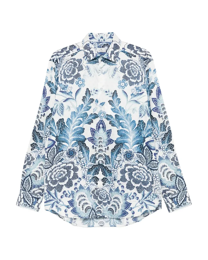 Etro Floral-print Cotton Shirt Blue