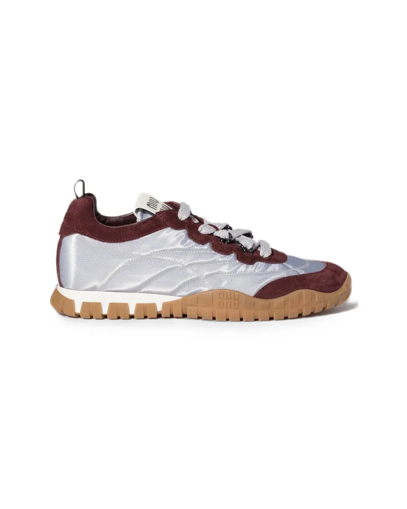 Miu Miu Tyre Technical-fabric And Suede Sneakers Silver