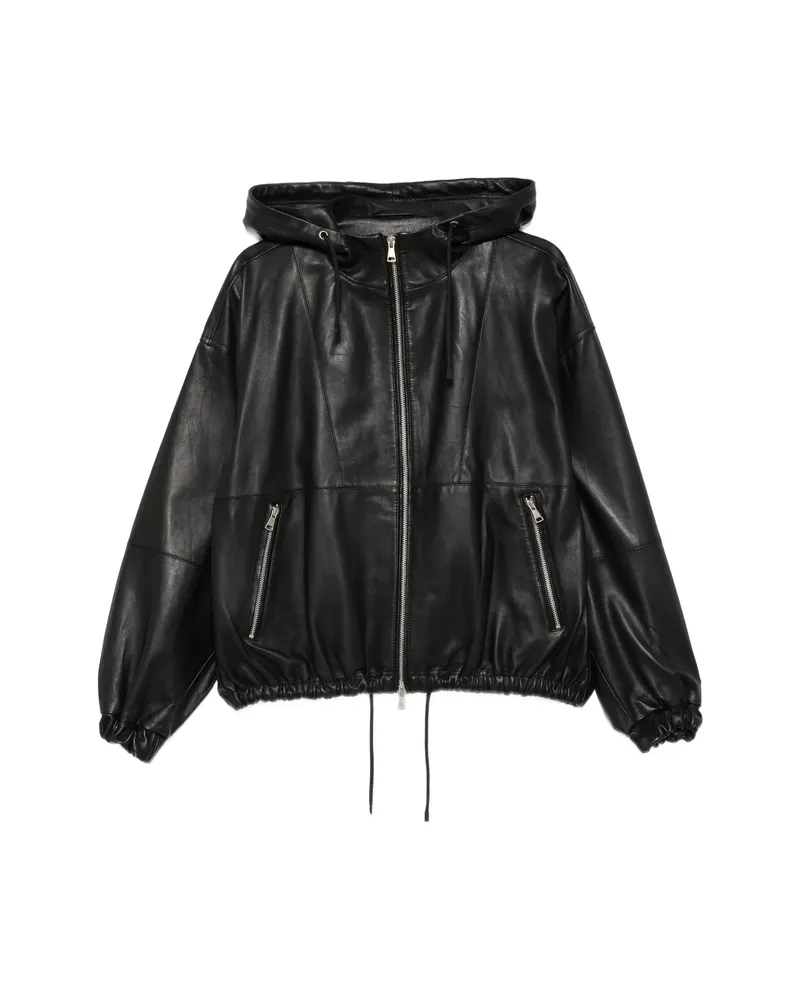 TELA Hooded Leather Jacket Black