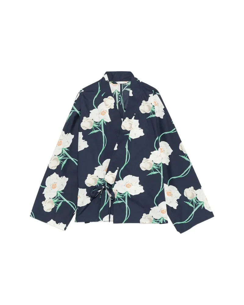 Kenzo V-neck Floral-print Shirt Blue