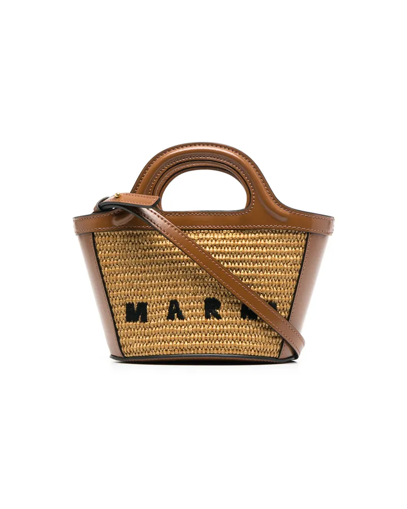 Marni Tropicalia Logo-embroidered Tote Bag Brown