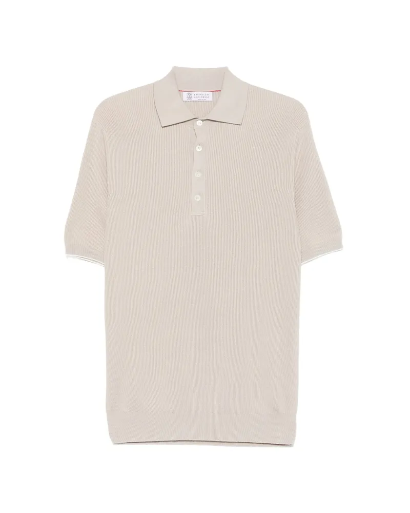 Brunello Cucinelli Ribbed-knit Polo Shirt Neutrals