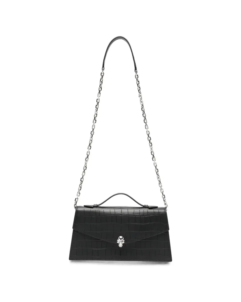 Alexander McQueen Skull Crocodile-effect Shoulder Bag Black