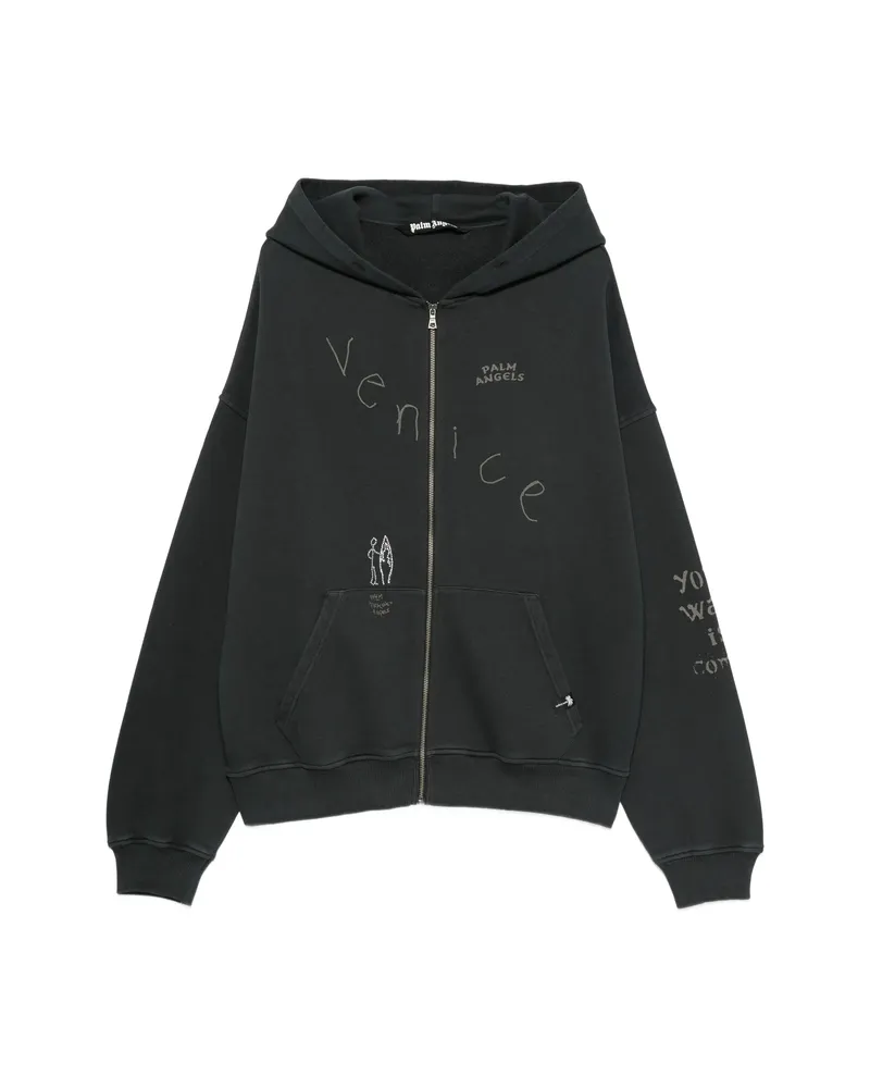 Palm Angels Graphic-print Zip-up Hoodie Black