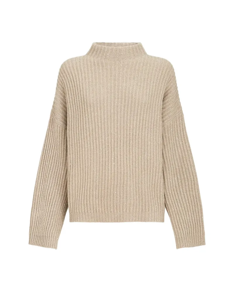 Brunello Cucinelli Dazzling English Rib Cashmere Sweater Neutrals