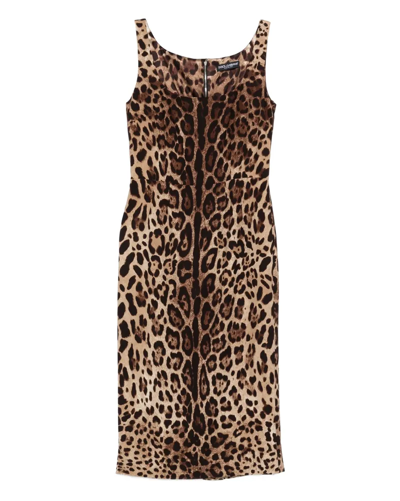 Dolce & Gabbana Animal-print Sleeveless Midi Dress Brown