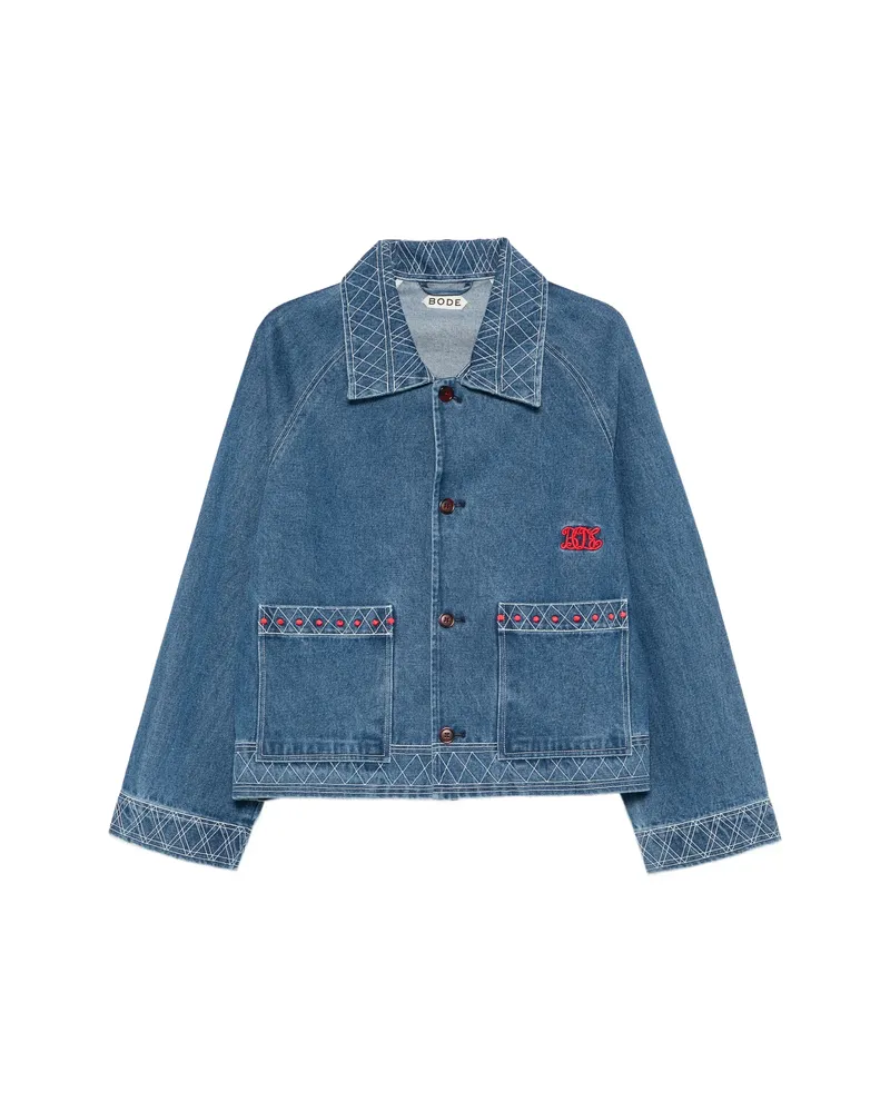 BODE Embroidered Denim Jacket Blue