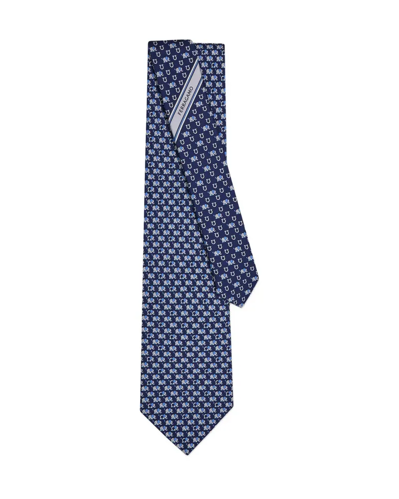 Ferragamo Elephant-pattern Tie Blue