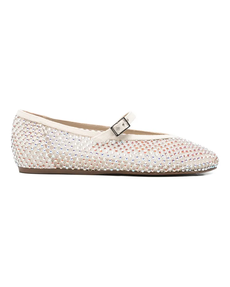Le Silla Rhinestone Buckle Strap Ballet Flats Neutrals