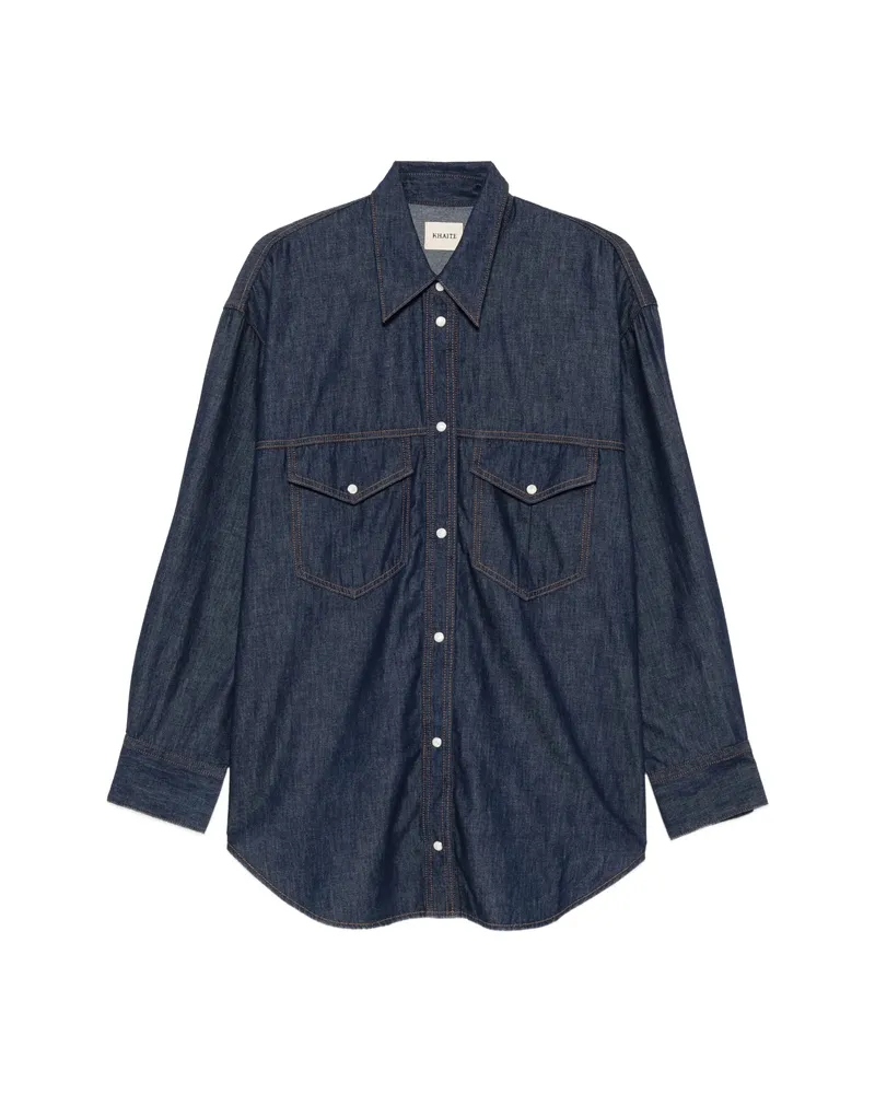 KHAITE Christensen Contrast-stitch Denim Shirt Blue