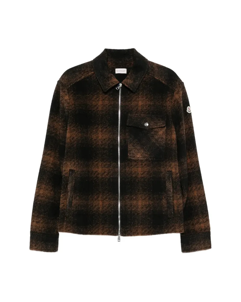 Moncler Checked Zip-up Shirt Brown