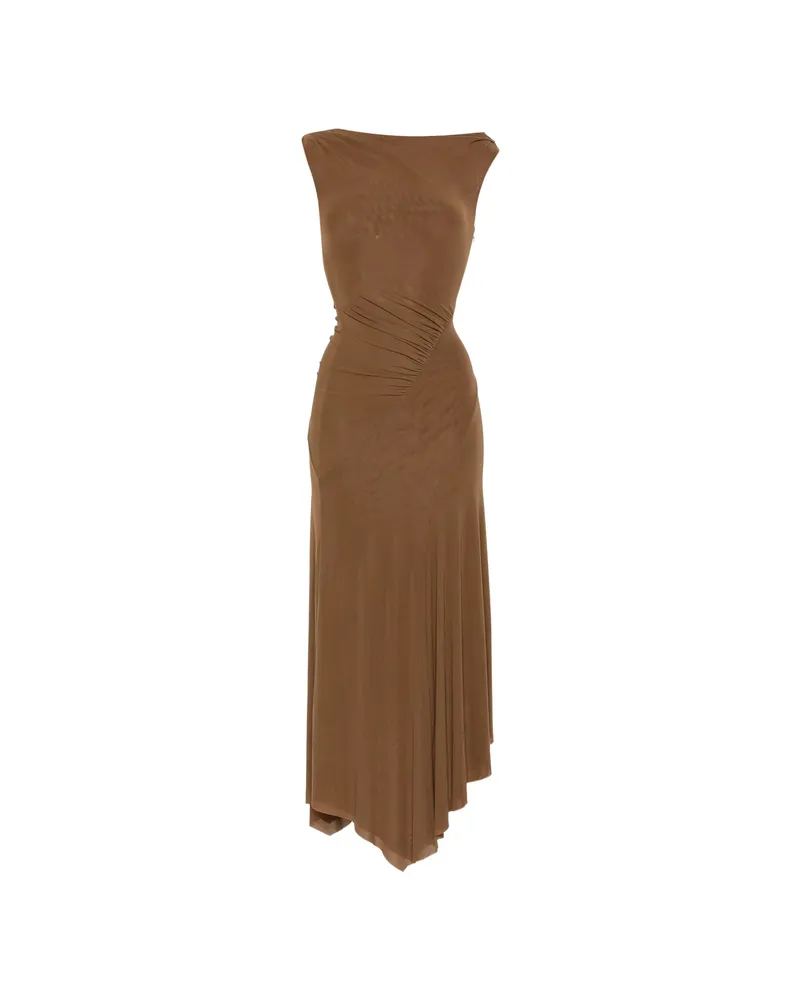 STAUD Ruched Asymmetric Dress Brown