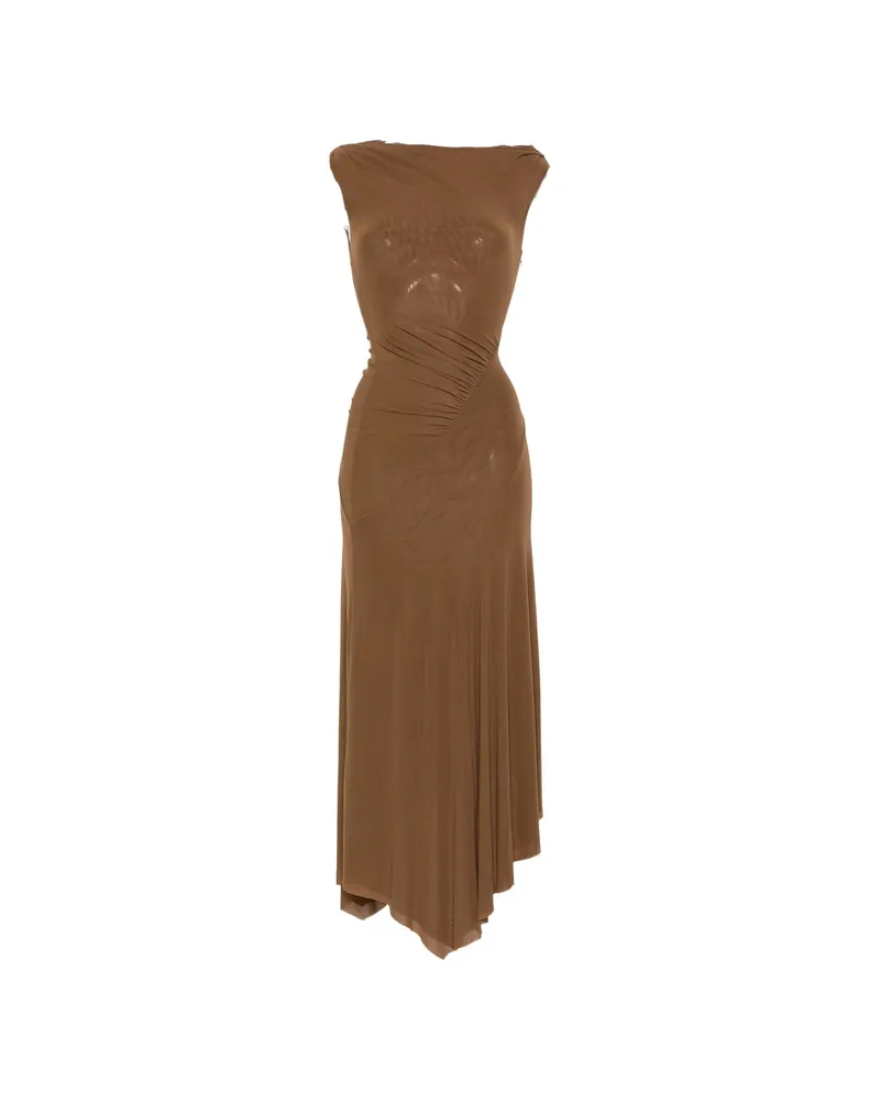 STAUD Ruched Asymmetric Dress Brown