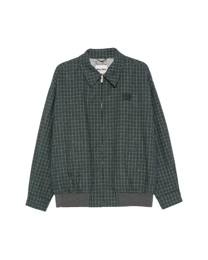 Miu Miu Check-pattern Logo-patch Jacket Green