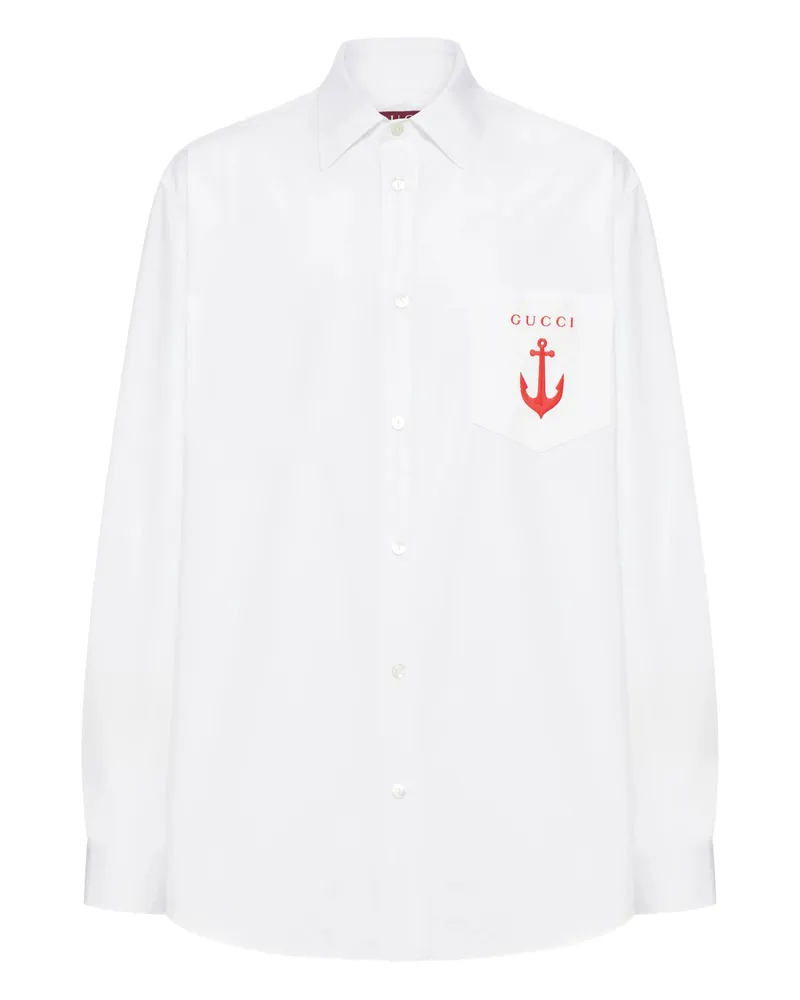 Gucci Anchor-embroidered Cotton Shirt White