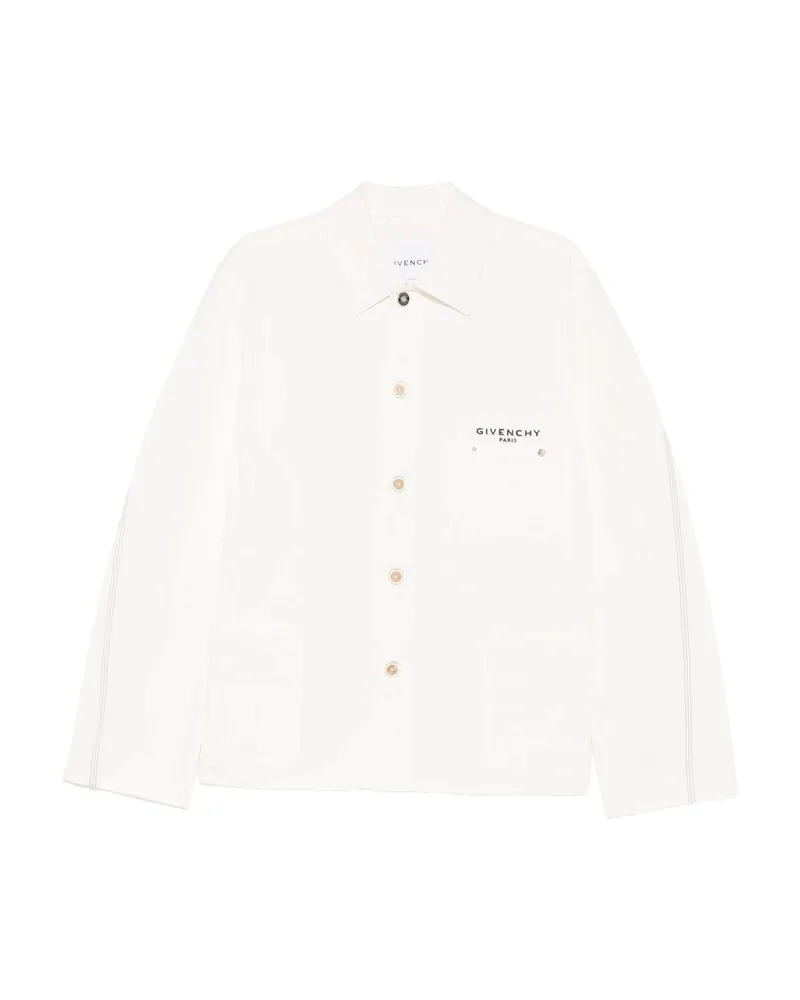 Givenchy Embroidered-logo Chest-pocket Denim Jacket Neutrals