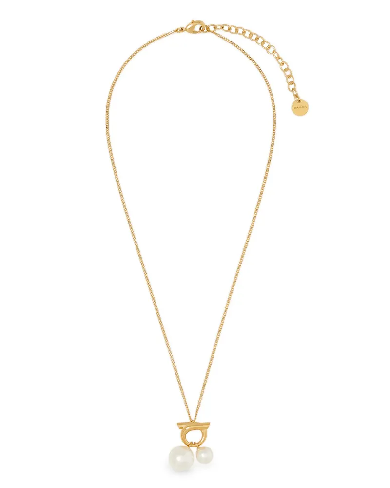 Ferragamo Double Pearl Necklace Gold