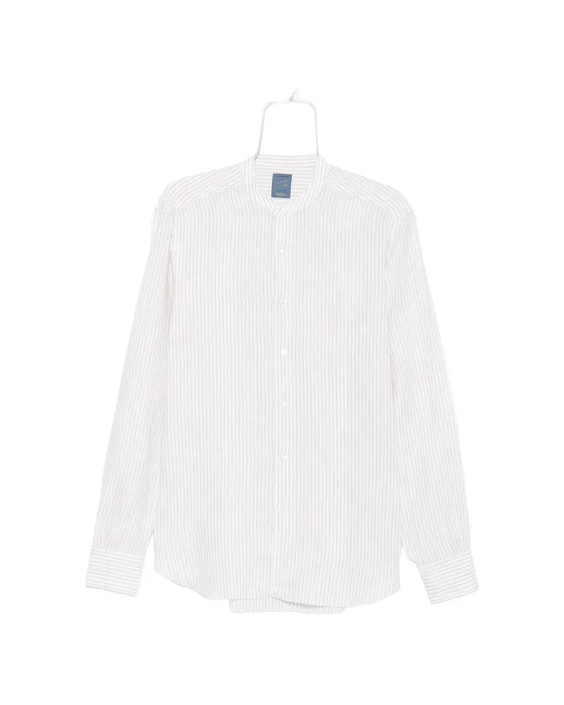 BARBA Striped Collarless Shirt White