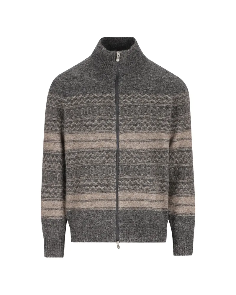 Brunello Cucinelli Alpaca, Cashmere And Wool Nordic Jacquard High-neck Cardigan With Zip Grey