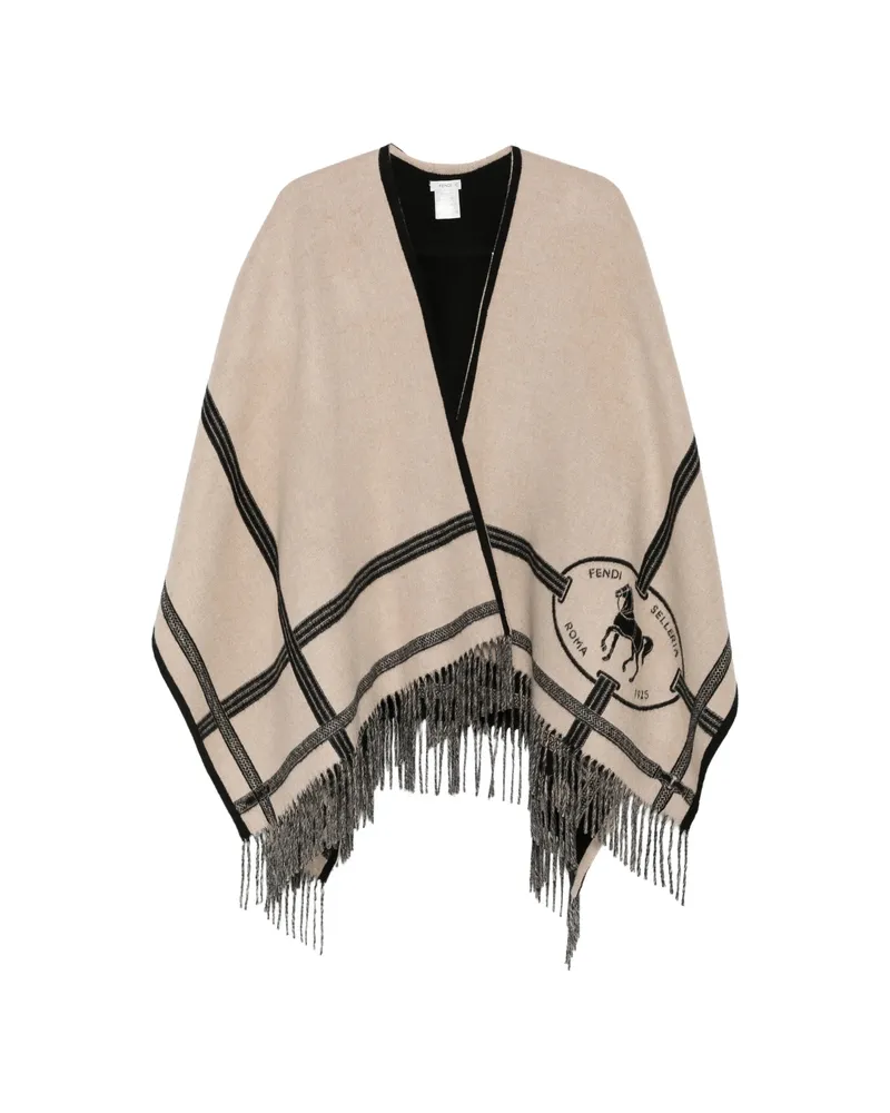 Fendi Fringe-trimmed Striped Poncho Neutrals