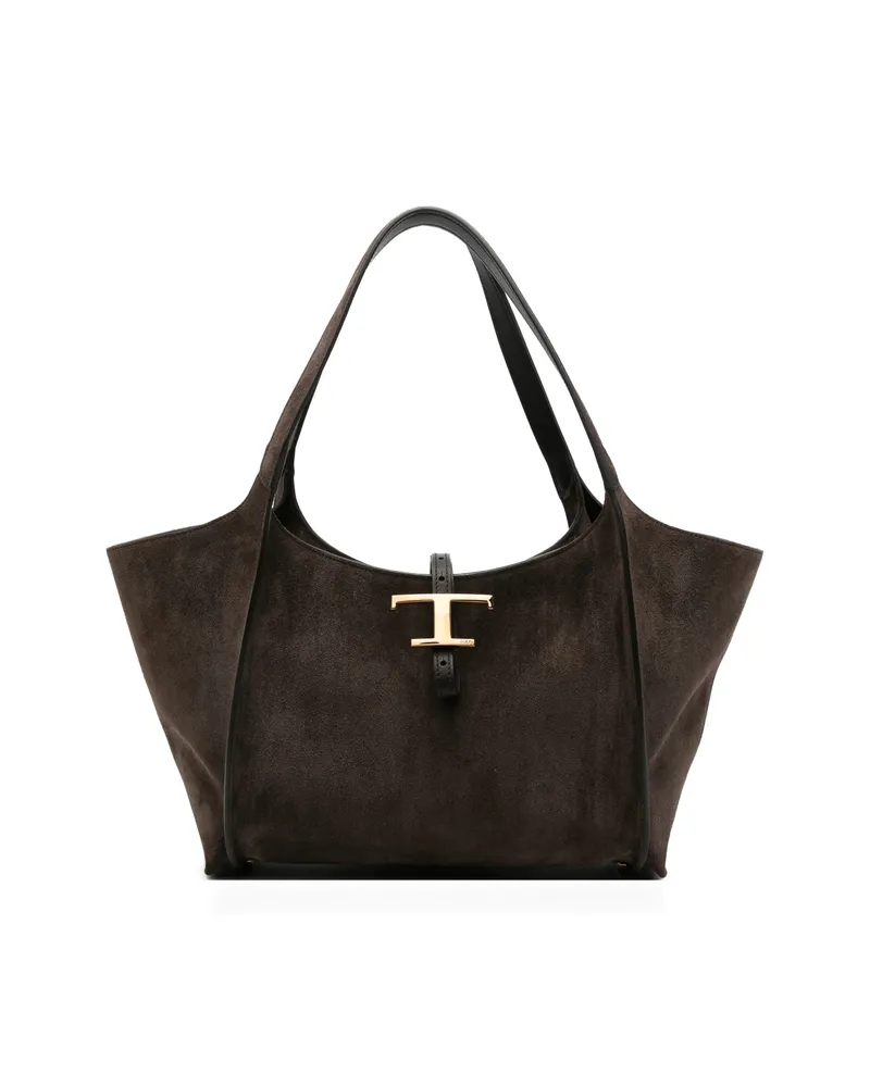 TOD'S Small T-Timeless Suede Tote Bag Brown