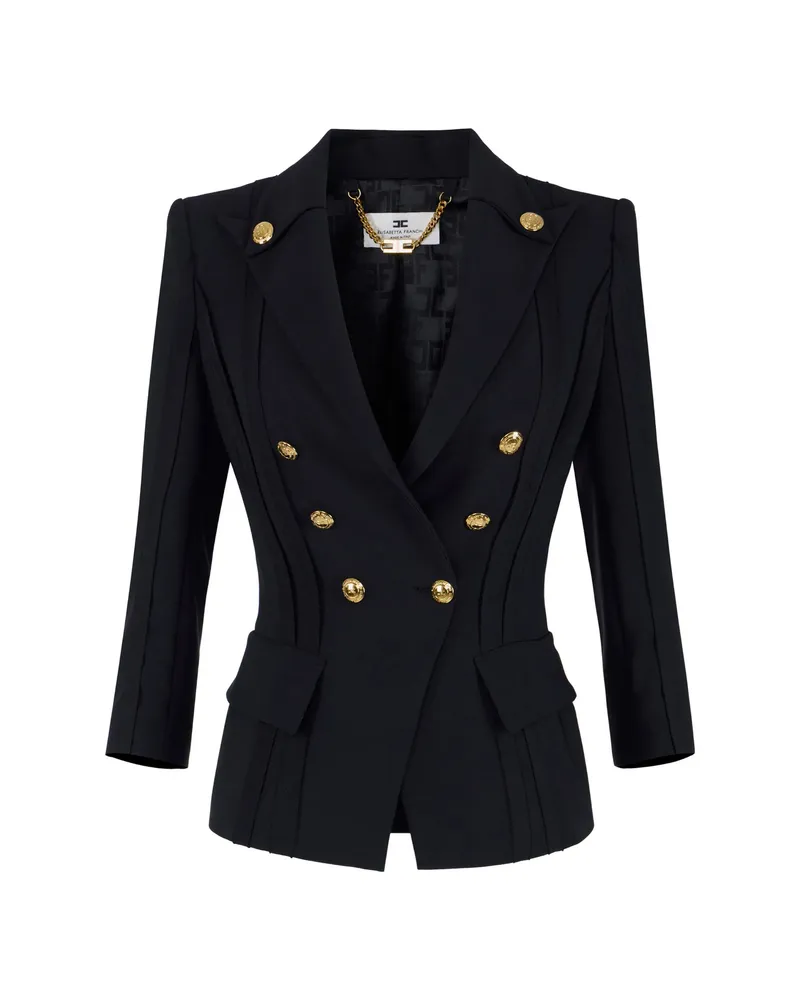 Elisabetta Franchi Jacket In Double Layer Stretch Crêpe With Raw-edge Trims Blue