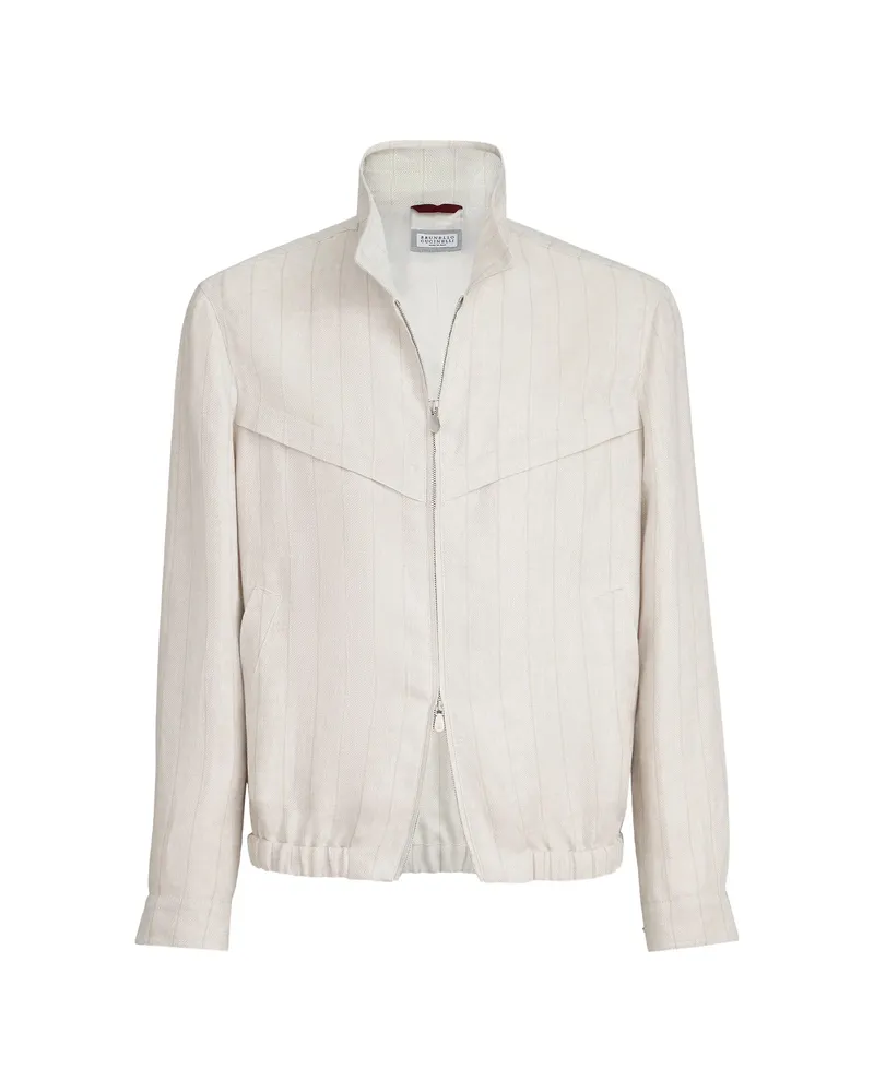 Brunello Cucinelli Chalk Stripe Chevron Outerwear Jacket Neutrals