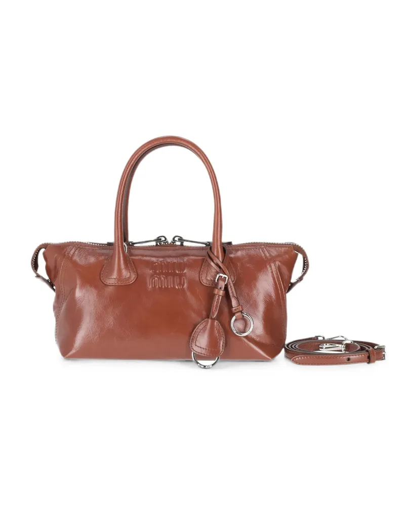 Miu Miu Logo-embossed Leather Tote Bag Brown