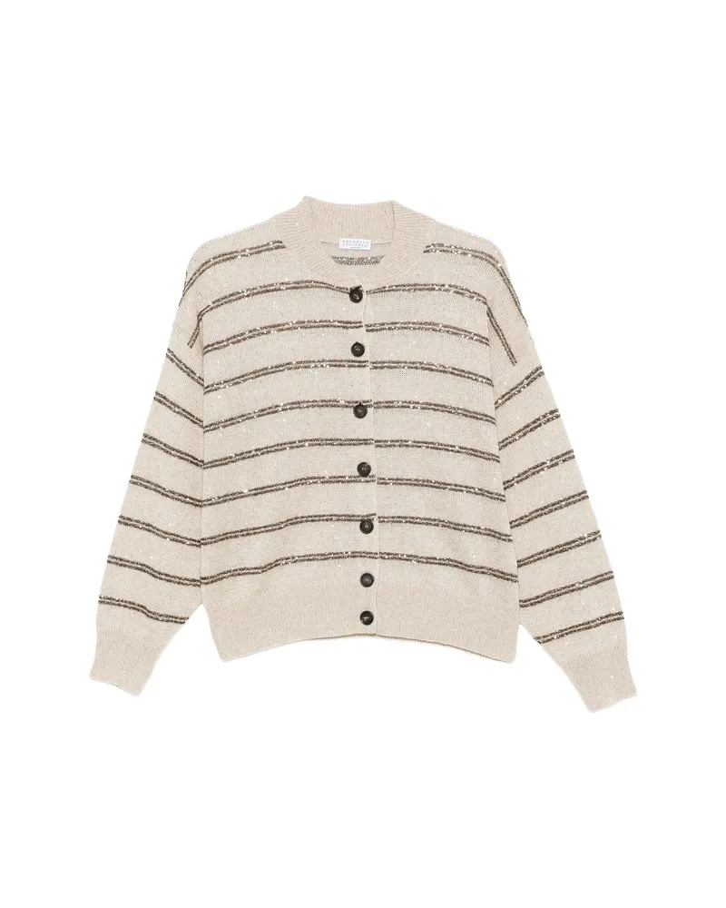 Brunello Cucinelli Sequin-embellished Striped Cardigan Neutrals