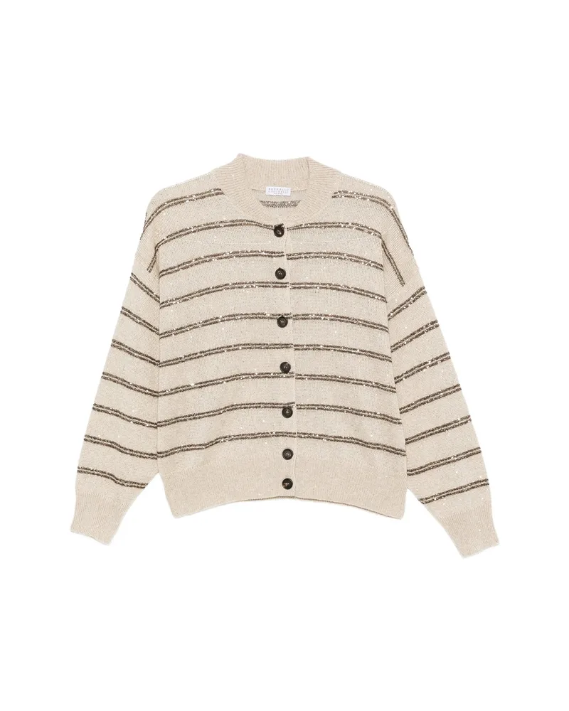 Brunello Cucinelli Sequin-embellished Striped Cardigan Neutrals