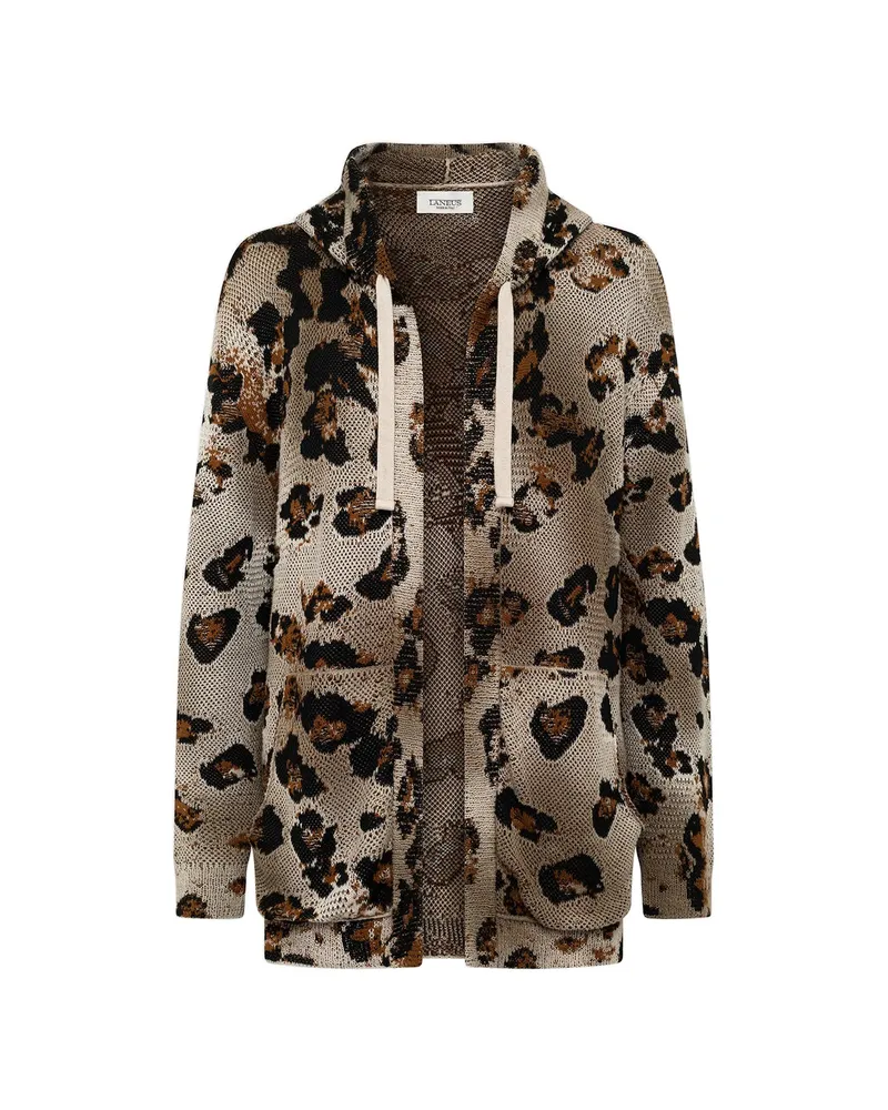 Laneus Leopard-print Hooded Cardigan Brown